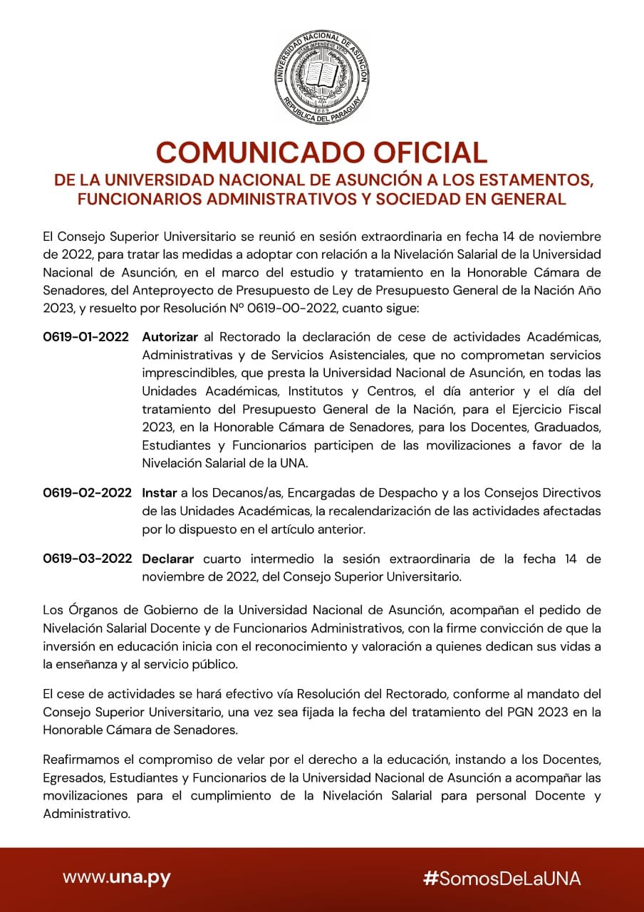 Comunicado Oficial Universidad Nacional De Asunción 1569